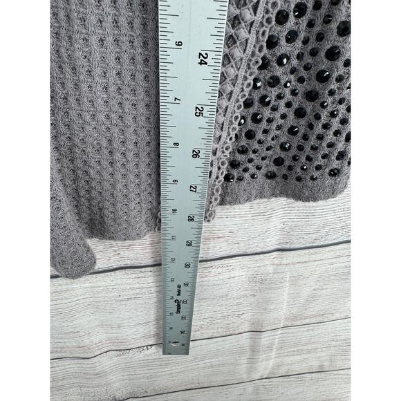 Vocal Embellished Fleur De Lis Print Thermal Shirt Womens Small Gray Waffle Knit - Picture 10 of 10